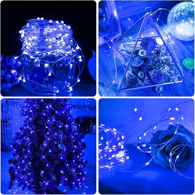 50 Pack Blue Fairy Lights Battery Operated, 7ft 20 LED Mini String Twinkle Lights for Easter Christmas Halloween Mason Jars Centerpiece Table Decorations (50, Blue)