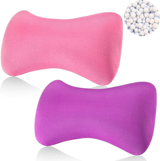 Thyle 2 Pack Bead Neck Pillow Small Bone Shape Neck Support Cushion for Bed Sofa Travel Soft Pillow for Home Sleeping Headrest and Lumbar Support(Pink,Violet)