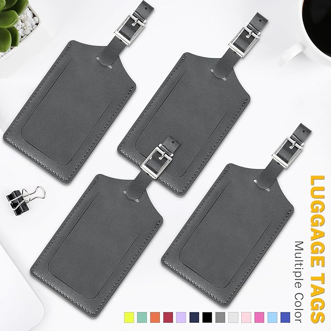 Travelambo Luggage Tags for Suitcases PU Leather Travel Tags Bag Tags Privacy Protection Travel Essentials