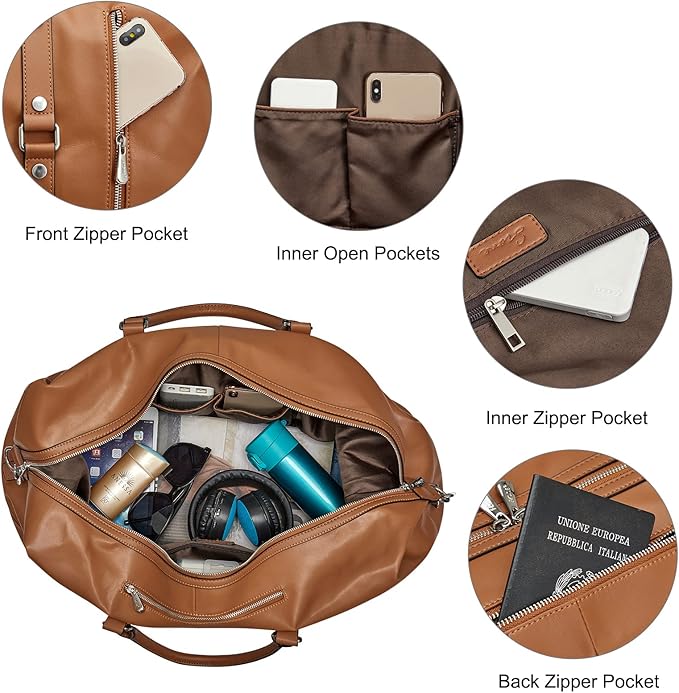 S-ZONE Genuine Leather Women Travel Duffle Weekender Overnight Weekend Carry on Shoulder Tote Bag