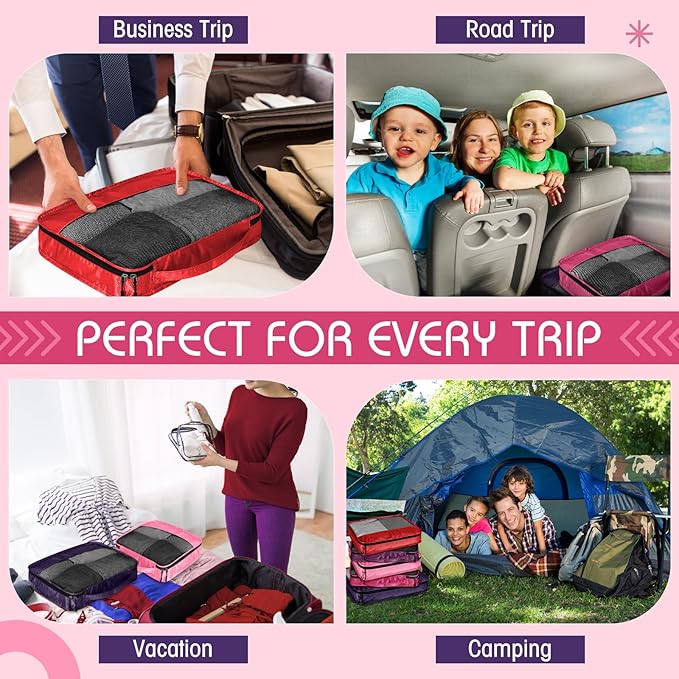 5 Pcs Packing Cubes for Suitcase Large Travel Cubes Carry on Luggage Organizer Bags for Clothes Accessories(Mixed,Purple)
