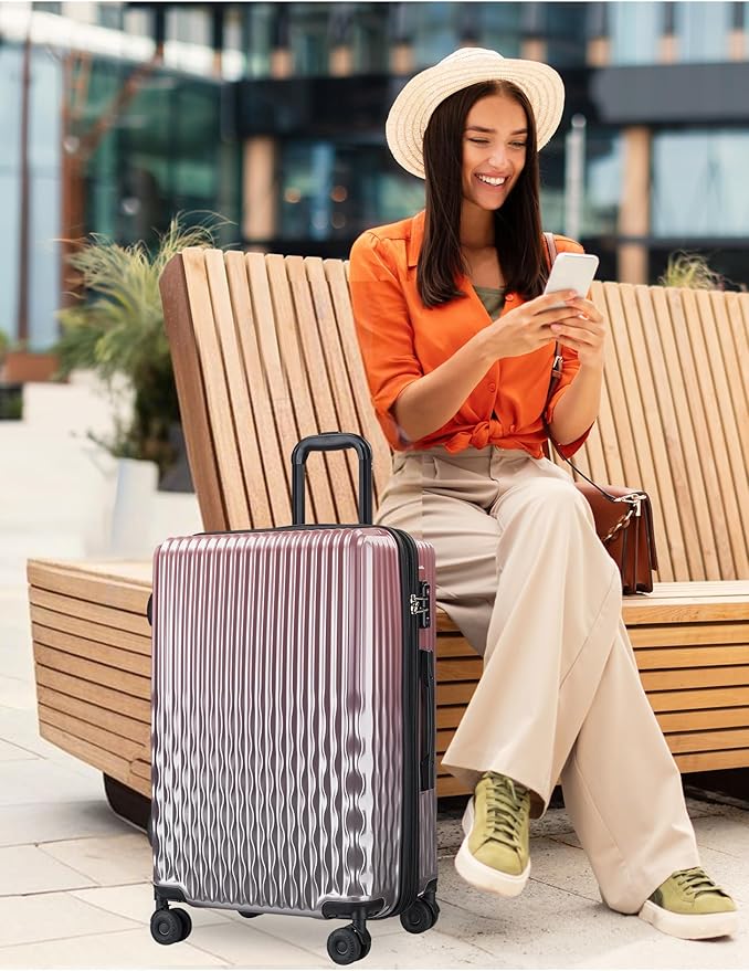 Checked 22 inch Luggage, ABS+PC Hardshell Suitcase Lightweight Large Travel Luggage with Spinner Wheels & TSA Lock