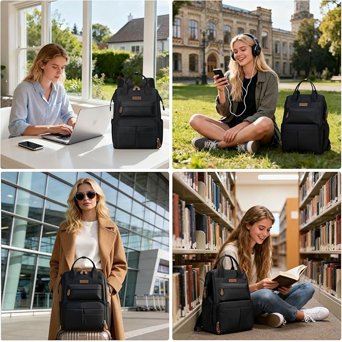 Maelstrom Laptop Backpack, Fits 15.6-17.3 Inch Travel Backpack Gift for Women Men, Waterproof College School Computer Bag, Anti-theft Business Work Bag with Luggage Strap (Black, 15.6 Inch)