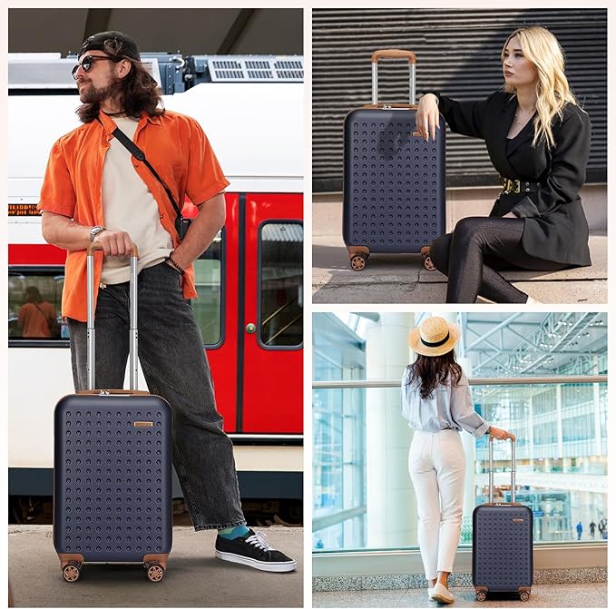 Kono Carry On Luggage 22x14x9 Airline Approved Lightweight Hardside Suitcase with Spinner Wheels & Built-in TSA Lock (Navy, 20 Inch)