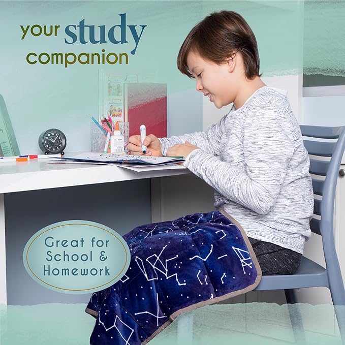 Florensi Weighted Lap Pad - 20" x 23", 7 lb, Blue Constellations - Focus & Calm Sensory Blanket - Portable Travel Weighted Blanket - Machine Washable Cooling Weighted Cover
