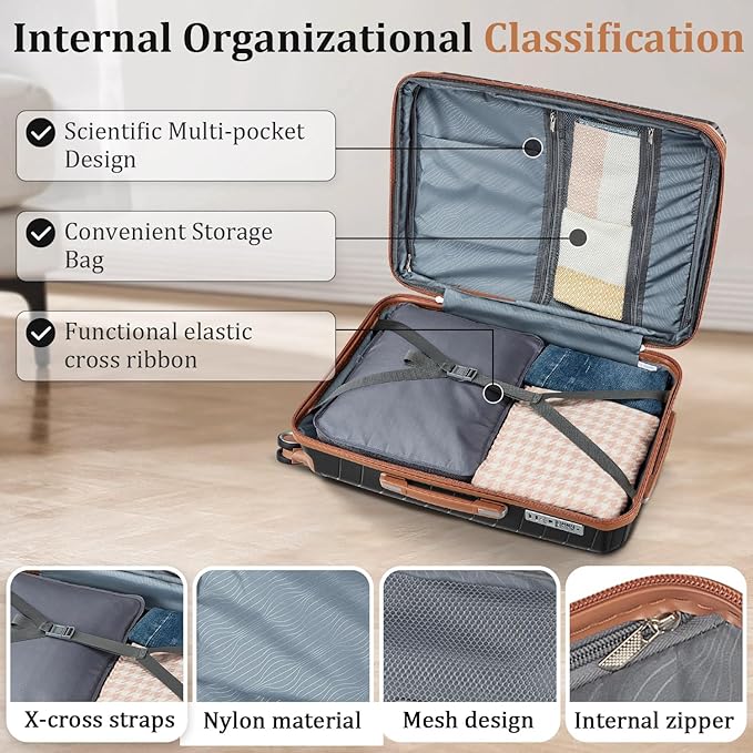 4 Piece Expandable Hardshell Pink Luggage Sets with Spinner Wheels, Lightweight Travel Suitcase Set with TSA Locks, 20 inch Carry On for Women (Black#B, 4 Piece Set)