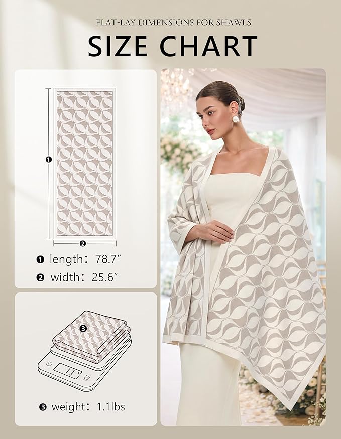 PULI Women's Pashmina Shawl Wraps for Evening Dress Large Scarf Blanket Long Wedding Bridal Winter Warm Shoulder Wrap