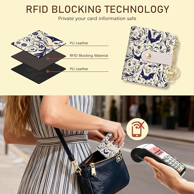 Jogjam Goth Bat Rfid Ladies Wallet, Small Slim Thin Compact Credit Card Women Wallet, Gothic Horror Halloween PU Leather Bifold Cash Zipper Coin Pocket ID Window fot Female