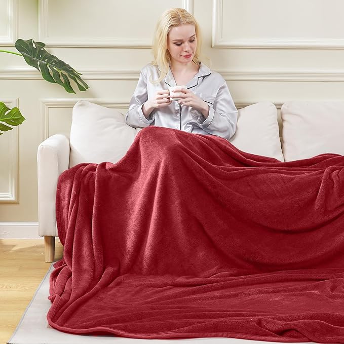 Flannel Fleece Twin Size Summer Blanket All Season 350GSM Lightweight Throw for The Bed Extra Soft Brush Fabric Winter Warm Sofa Blanket 66" x 90"(Burgundy Red Twin)