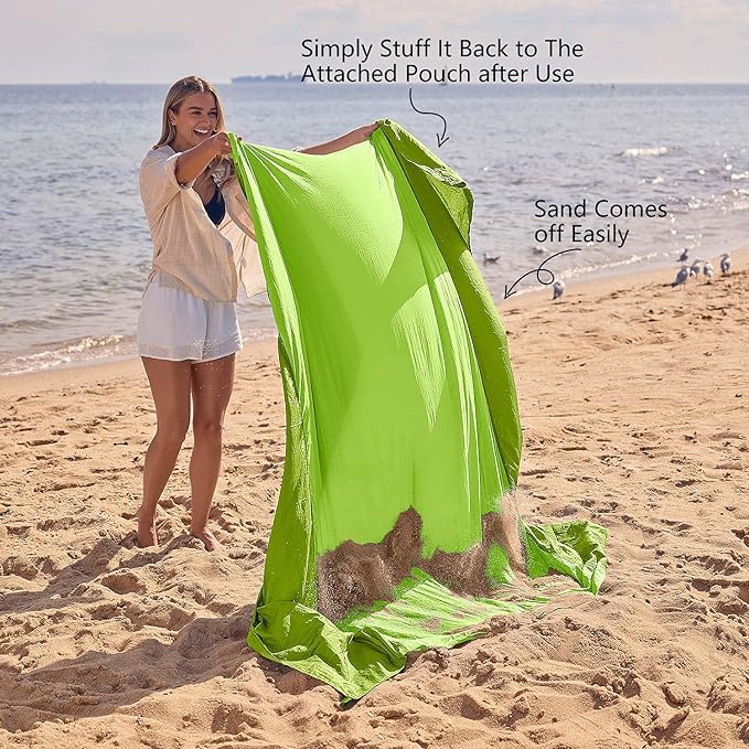 WEKAPO Beach Blanket Sandproof Waterproof, Extra Large Beach Mat, Oversized & Compact Sand Free, Quick Drying Beach Essentials for Vacation, Cruise, Picnic & Camping with Stakes