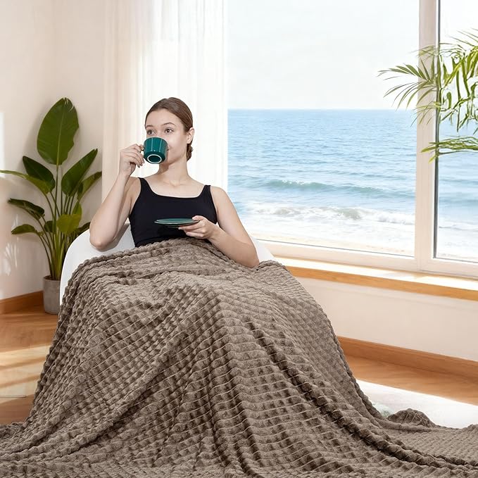 Ultra Soft Jacquard Sherpa Throw Blanket, Lightweight Yet Cozy, Versatile Couch and Travel Blanket, Checker Pattern, Multiple Sizes and Colors, Easy-Care and Durable,50x60 Inches