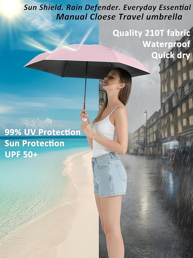 BAODINI Mini Travel Umbrella Small Compact UV Blocking Manual Open Close Portable Sun Protection for Women Kids and Men