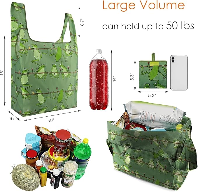 BeeGreen Animals Lover Gifts for Women Animals Reusable Grocery Bags Shopping Bags Bulk 6 Pack 50LBS X-Large Foldable Hedehog Cats Dogs Frog