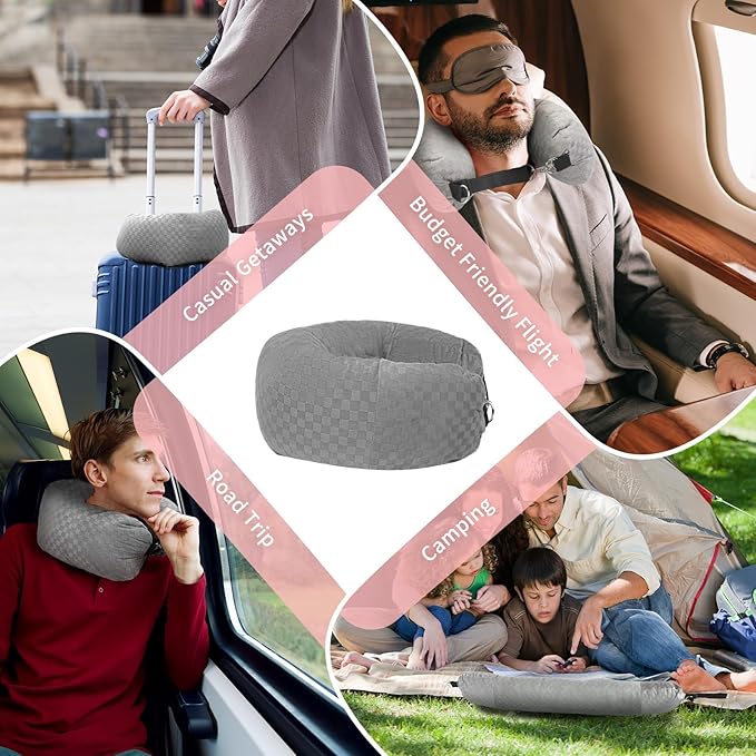 Stuffable Travel Pillow, Stuffable Neck Pillow for Travel, Neck Pillow Stuffed with Clothes Storage - No Extra Baggage Fees, Fits 5+ Days of Travel Essentials, No Filler (Grey-Checkerboard)