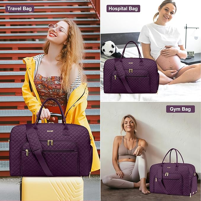 Travel Duffle Weekender Bags for Women - Weekend Bag Women with Shoe Compartment Carry On Overnight Bag with Toiletry Bag Duffel Bags Wet Pocket for Gym Hospital Bags for Labor and Delivery