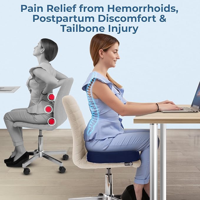 5 STARS UNITED Donut Pillow Hemorrhoid Tailbone Cushion – Large Floor Cushion for Pain Relief – Coccyx, Prostate, Sciatica, Pelvic Floor, Pressure Sores, Pregnancy, Postpartum Recovery, Blue