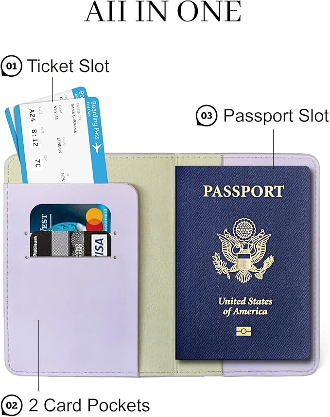 Passport Holder for Travel Essentials,RFID Blocking Passport Cover Case for Travel Accessories,Travel Wallet for Women Men (Lavender)