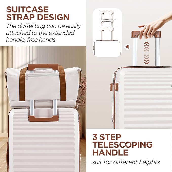 SHOWKOO Suitcase Hardside Expandable Luggage Set, Suitcase with Double Spinner Wheels TSA Lock 3 Piece Set Beige White (DB/TB/28in)