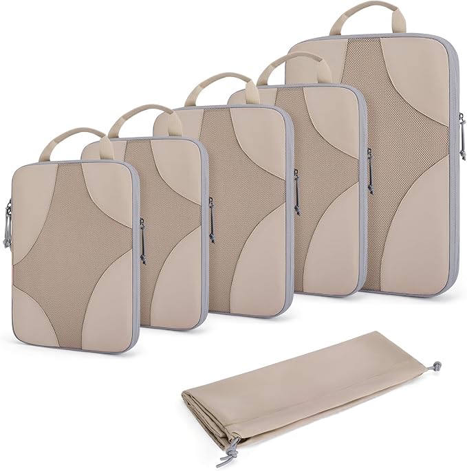 BAGSMART Compression Packing Cubes for Travel, Compressible Luggage Organizer for Cruise Ship, Lightweight Travel Essentials 6-Pack 1L+2M+2S+1Shoe Bag