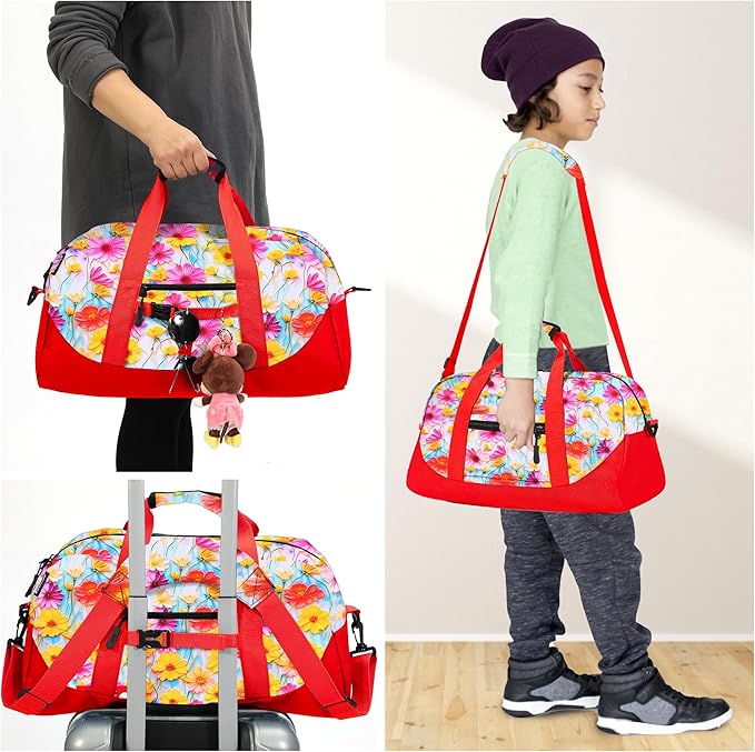 Stumdo Kids Overnighter Duffel Bags for kids, Carry-On Size & Ideal for School Practice or Overnight Travel Weekender Tote for Travel Gym Sport bag for Boys & Girls (12hong)