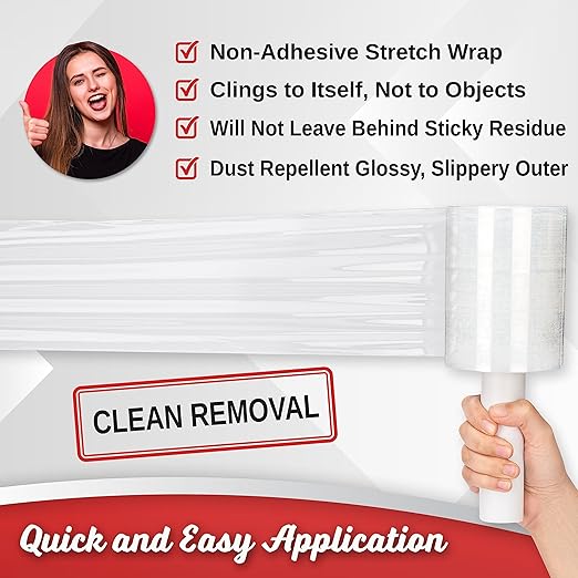 2 Pack Industrial Strength Mini Hand Stretch Wrap 5" 1000 Ft Roll 80 Gauge Thick, Shrink Wrap Roll for Moving Supplies, Furniture, Pallets, Plastic Wrap for Packing, Heavy Duty Stretch Film