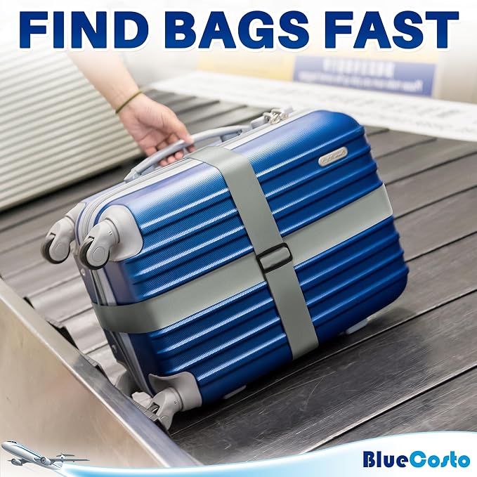 Luggage Straps for Suitcases - TSA Approved - Silver, 4 PK - Premium Nylon Belts for Suitcase, Briefcase & Travel Bag - Adjustable Strap Length 46" - 78"