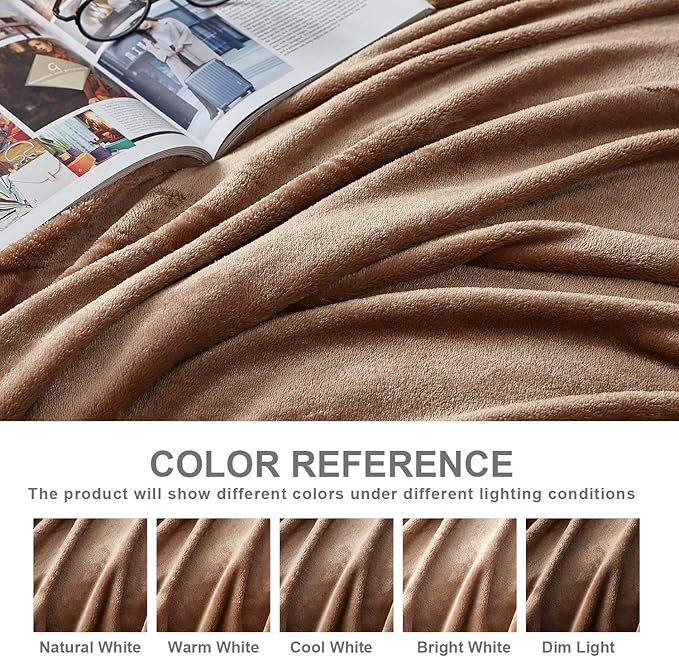 Hansleep Fleece Camel Full Blanket, Super Soft Flannel Fuzzy Plush Cozy Blanket for All Seasons, Camel, Full 84x90 Inches