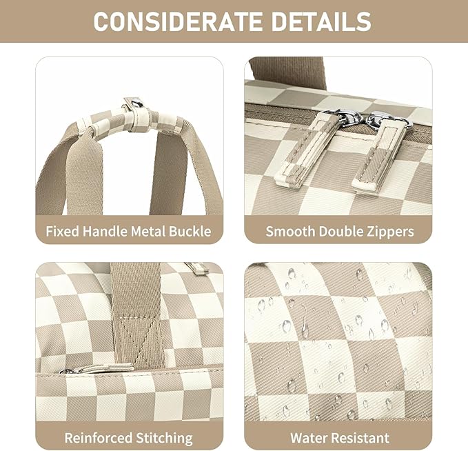 Mini Gym Bag for Women Girls Cute Small Duffle Bag 12'' with Multifunctional Pockets Workout Sport Bags Dance,Fitness,Yoga (Brown-white checkered)