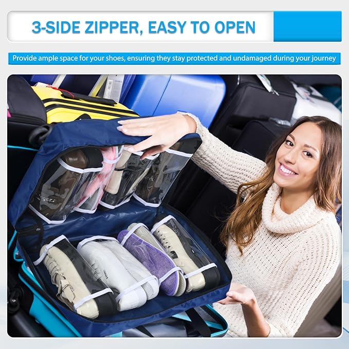 2 Pcs Shoe Bag for Travel with Handle Travel Shoe Organizer Portable Luggage Shoe Storage Bag for Multiple Shoes (Black, Blue)