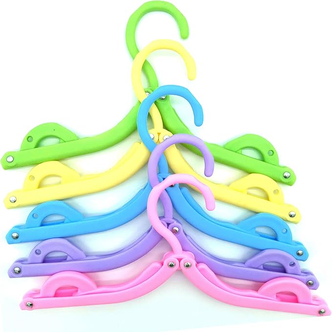 EAVOQLB 10 PCS Portable Folding Clothes Hangers Retractable Plastic Non Slip Clothing Hangers for Kids and Adults