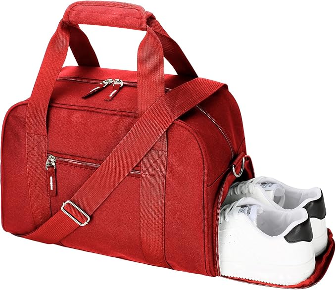 SeaRock 14 inch Small Gym Bag for Men & Women, Mini Duffle Bag with Shoe Compartment, Carry On Duffel Bag for Travel Sports, Red