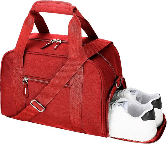 SeaRock 14 inch Small Gym Bag for Men & Women, Mini Duffle Bag with Shoe Compartment, Carry On Duffel Bag for Travel Sports, Red