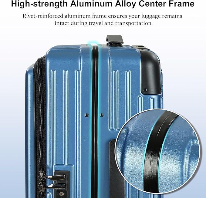 Carry On Luggage with Spinner Wheels, 20 Inch Airline Approved Suitcase, Lightweight ABS+PC Hard Shell Suitcases with Aluminum Frame, Top Opening, TSA Lock (Blue, 1 PC)