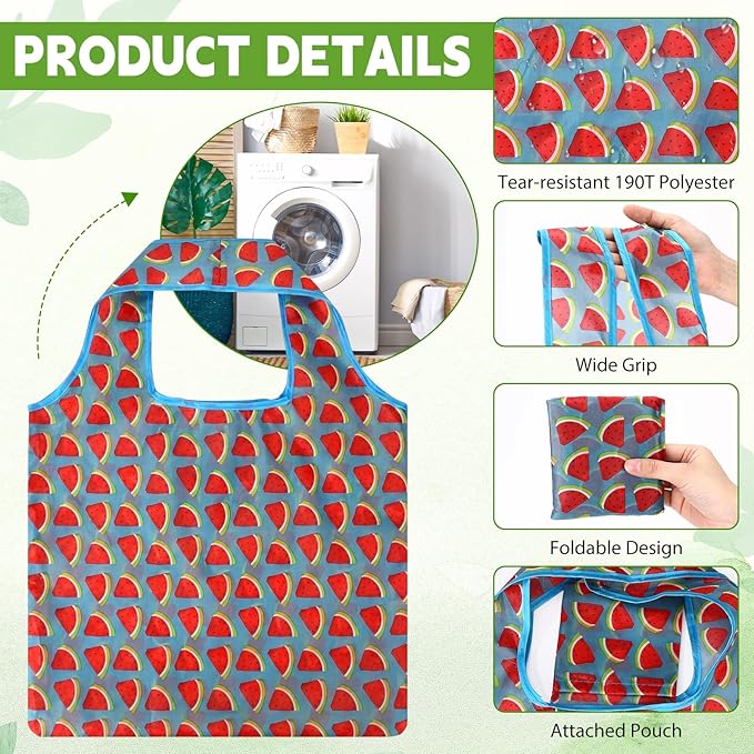 Paterr 50 Pack Reusable Foldable Grocery Bags 10 Patterns Bulk Shopping Totes Pocket Size Bags for Supermarket