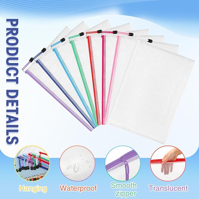 Jetec 32 Pcs Mesh Zipper Bags Toy Storage Bikini Organizer Bag Bolsas Para Guardar Trajes De Bano Waterproof Zipper Reusable Pouch Puzzle Multipurpose for Storage Office(Classic Color,13 x 9.5 Inch)
