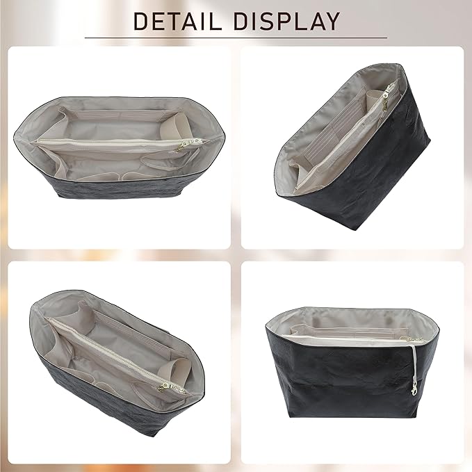 Doxo Long Champ Organizer Insert, Bag Organizer Insert for le pliage Large and More, Lightweight Waterproof DupontPaper, Keeps Handbags Shaped & Neat, 6 Compartments, 4 Size (Black, L)