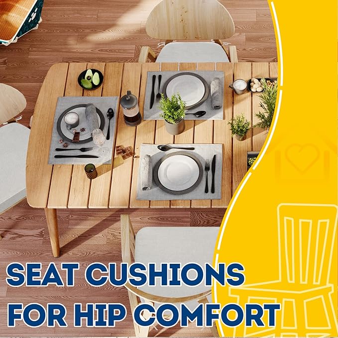 AAAAAcessories D-Shaped Chair Cushions, 2" Thick Dining Chair Pads with Ties and Removable, Machine-Washable Cover, 17" x 16", Natural Linen