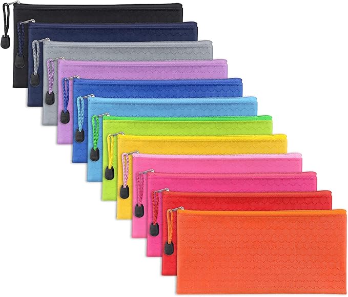 Tamaki 12 Pack Zipper Pouch, Bulk Waterproof Pouch Cases, Multi-Purpose Organizer Bags for Office Supplies, Travel Accessories