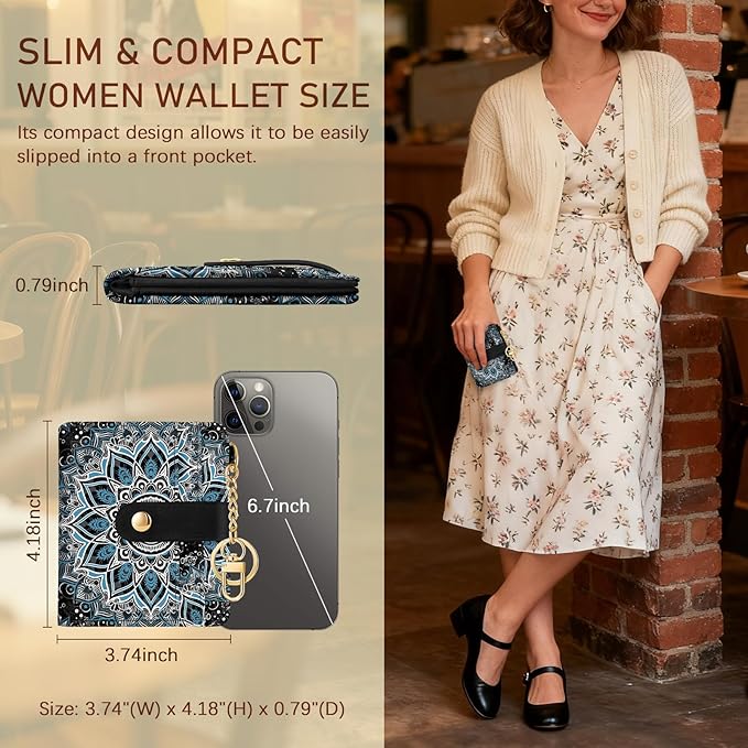 Jogjam Mandala Rfid Ladies Wallet, Small Slim Thin Compact Credit Card Women Wallet, PU Leather Bifold Cash Zipper Coin Pocket ID Window for Female