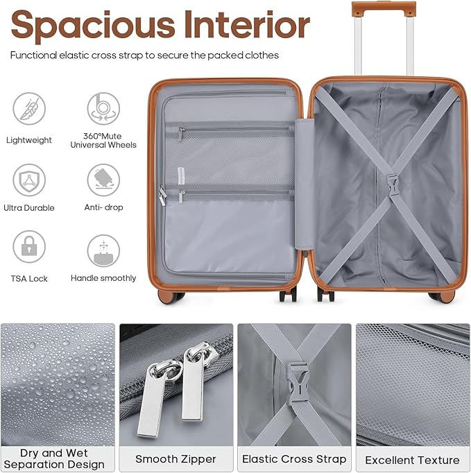 3 Piece Luggage Set 20 Inch Carry On Suitcase with Spinner Wheels, PC Hard Shell TSA Lock, Expandable & Fully Lined Interior, Airline Approved
