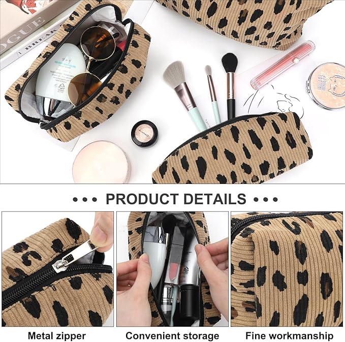 EIMMBD Makeup Bag 3 Pieces Large Capacity Cosmetic Bags Travel Toiletry Bag Organizer Cute Makeup Pouch Storage for Women(Brown Leopard)
