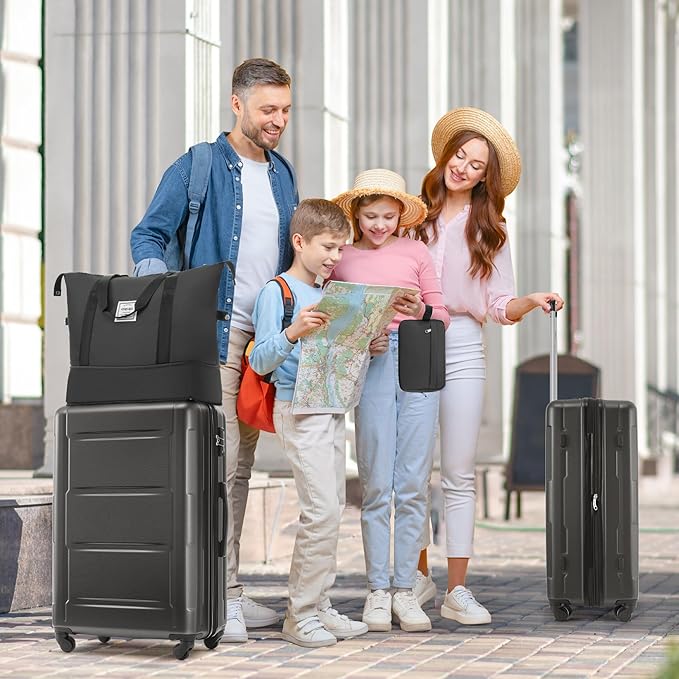 Merax Luggage Sets 2 Piece Suitcase Set, Hardshell 20 IN & 28 IN Suitcase Set with Duffel Bag, Travel Suitcases with Spinner Wheels and TSA Lock(Dark Gray)