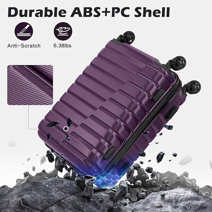 Coolife Medium Luggage Hardside Carry On with Spinner Wheels TSA Lock Telescopic Handle 24inch-Purple