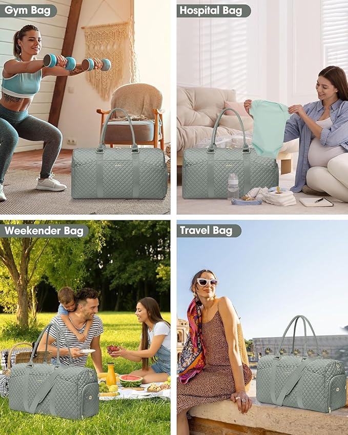 Women Weekender Travel Duffle Bag: Travel Duffel Overnight Bags with Shoe Compartment Large Carry on Tote with Toiletry Bag Weekend Traveling Yoga Gym Hospital Bag for Women with Wet Pocket Green
