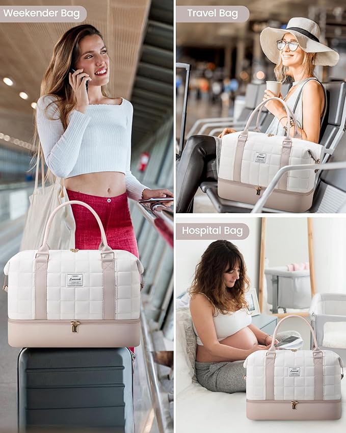 LOVEVOOK Weekender Bags for Women with Shoe Compartment, Carry On Overnight Bag with Toiletry Bag, Personal item travel bag with Wet Pocket, 2Pcs Set
