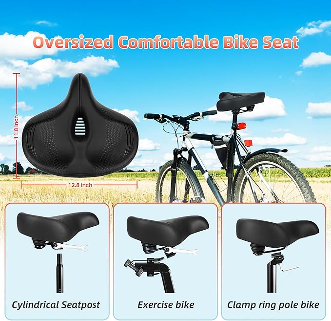 Oversized Bike Seat for Peloton Bike & Bike+, Comfort Seat Cushion Compatible with Peloton, Road or Exercise Bikes, Bicycle Wide Saddle Replacement for Men & Women, Accessories for Peloton