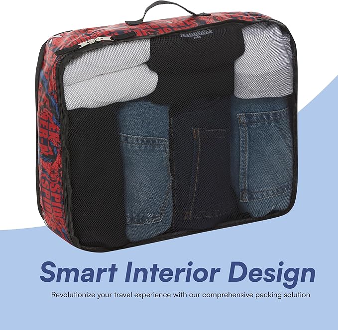 Marvel Spiderman 5-Piece Packing Cube Set - Spiderman, Ironman, Captain America - 5 Piece Packing Cubes Compression Travel Essential Accessories - Luggage Suitcase Organizer Set - For Kids, Adults