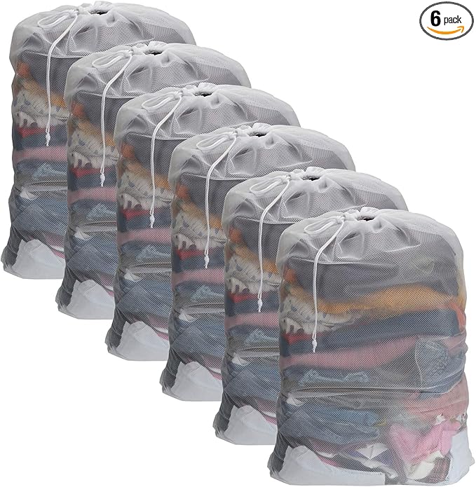 Nicunom 6 Pack Mesh Laundry Bag with Drawstring Closure, 24" x 36" Heavy Duty Extra Large Laundry Bags for Travel, Storage, College, Dorm and Apartment Dwellers, Machine Washable