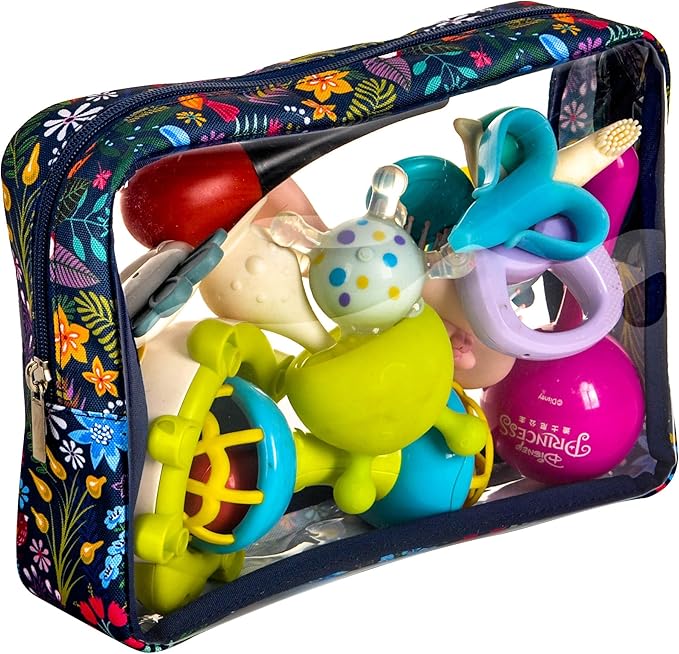 TSA Approved 5-Piece Diaper Bag Organizer Pouch Set Clear Waterproof TPU Kids Toiletry Storage Set Travel Packing Clutch Cube Bags for Baby Nursing(Flower)