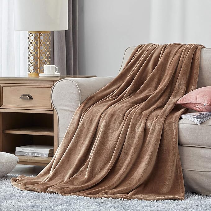 Hansleep Fleece Queen Blanket for Bed Fleece Camel, Queen Size Super Soft Flannel Fuzzy, Plush Cozy Blanket for All Seasons, Camel, Queen 90x90 Inches
